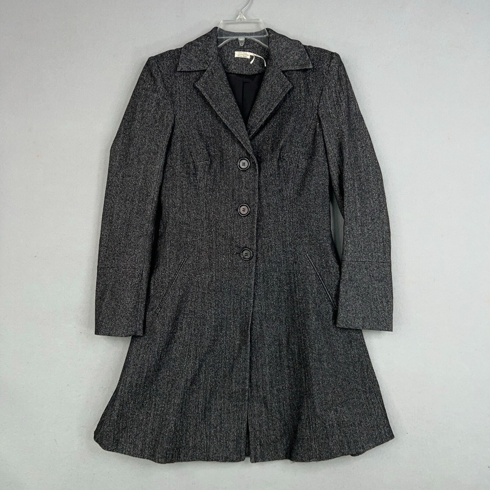 Leon Max Coat Womens 6 Gray Herringbone Wool Blend Limited Edition Trench Pea